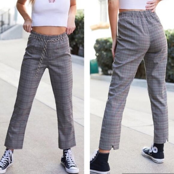 John Galt High Rise Plaid Pants Elastic Waist Size XS Gray - Picture 1 of 4